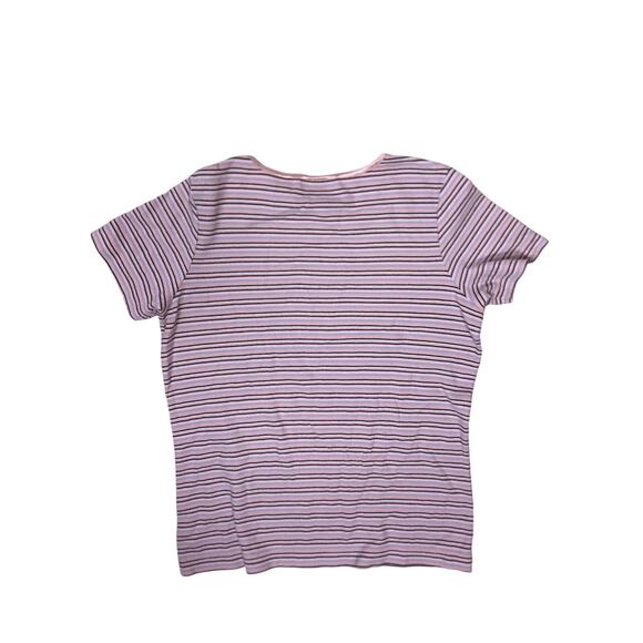 Lot of 2 Striped Baby Tees Women’s Small Y2K Fitted Retro Pink Salmon - Picture 4 of 8